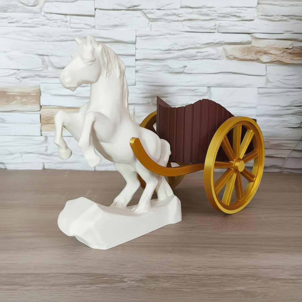Magicland 3D şaha kalkmış at figürlü, altın tekerlekli dekoratif şarap şişesi tutucu standı