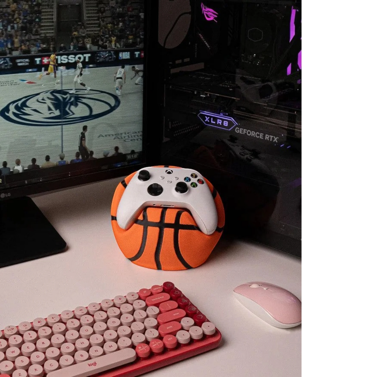 Magicland 3D turuncu basketbol topu şeklinde oyun kumandası tutucu stant, oyun odası dekorasyonu için ideal.