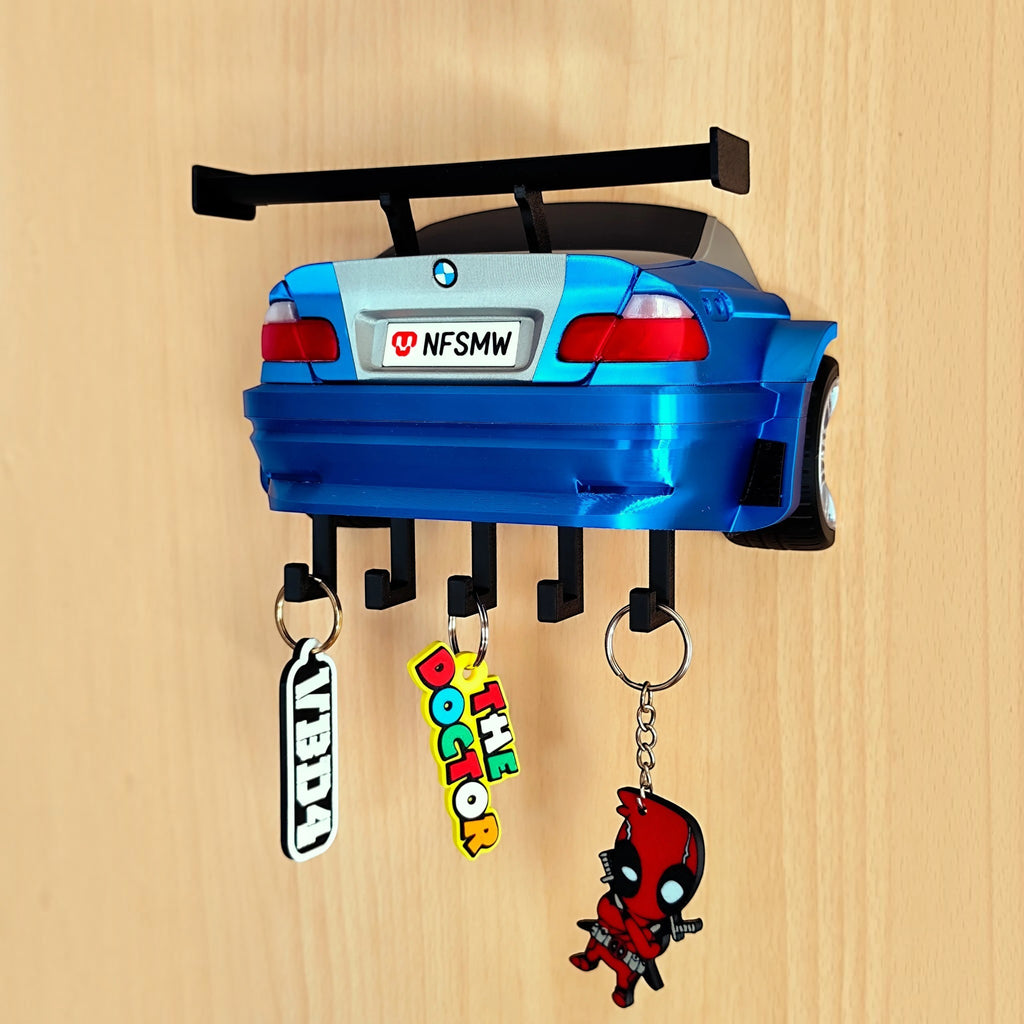 Magicland 3D mavi gri BMW M3 GTR Most Wanted temalı 5 kancalı duvara monte anahtarlık askısı