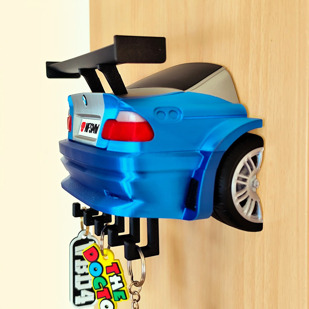 Magicland 3D tasarımı mavi-gri BMW M3 GTR duvar tipi 5 kancalı anahtarlık askısı