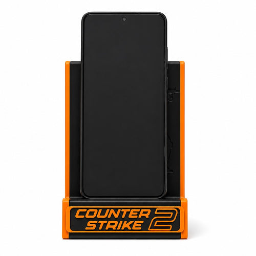 Magicland 3D turuncu siyah Counter Strike 2 temalı asker silüetli 3D baskı telefon standı