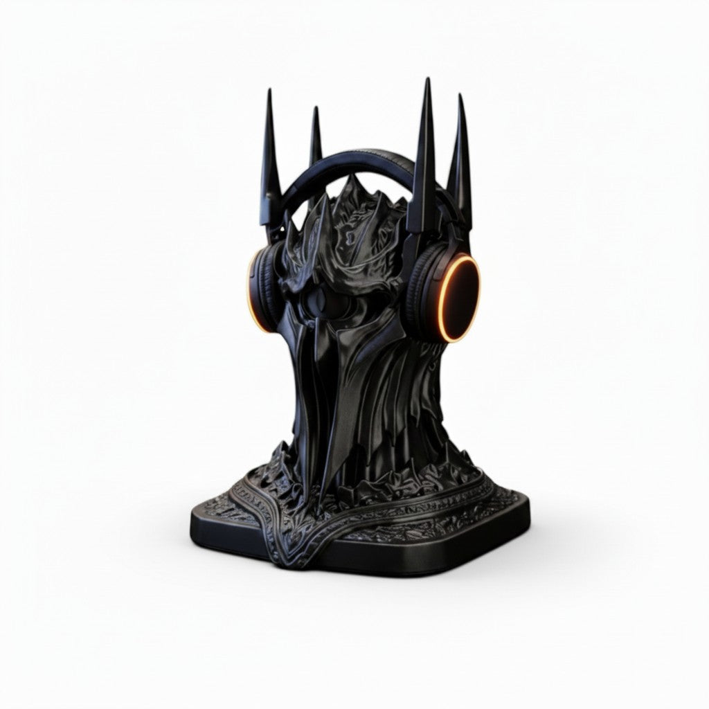 Magicland 3D Dark Lord kulaklık standı, kulaklık tutucu, karanlık ve epik tasarım, turuncu LED aydınlatmalı