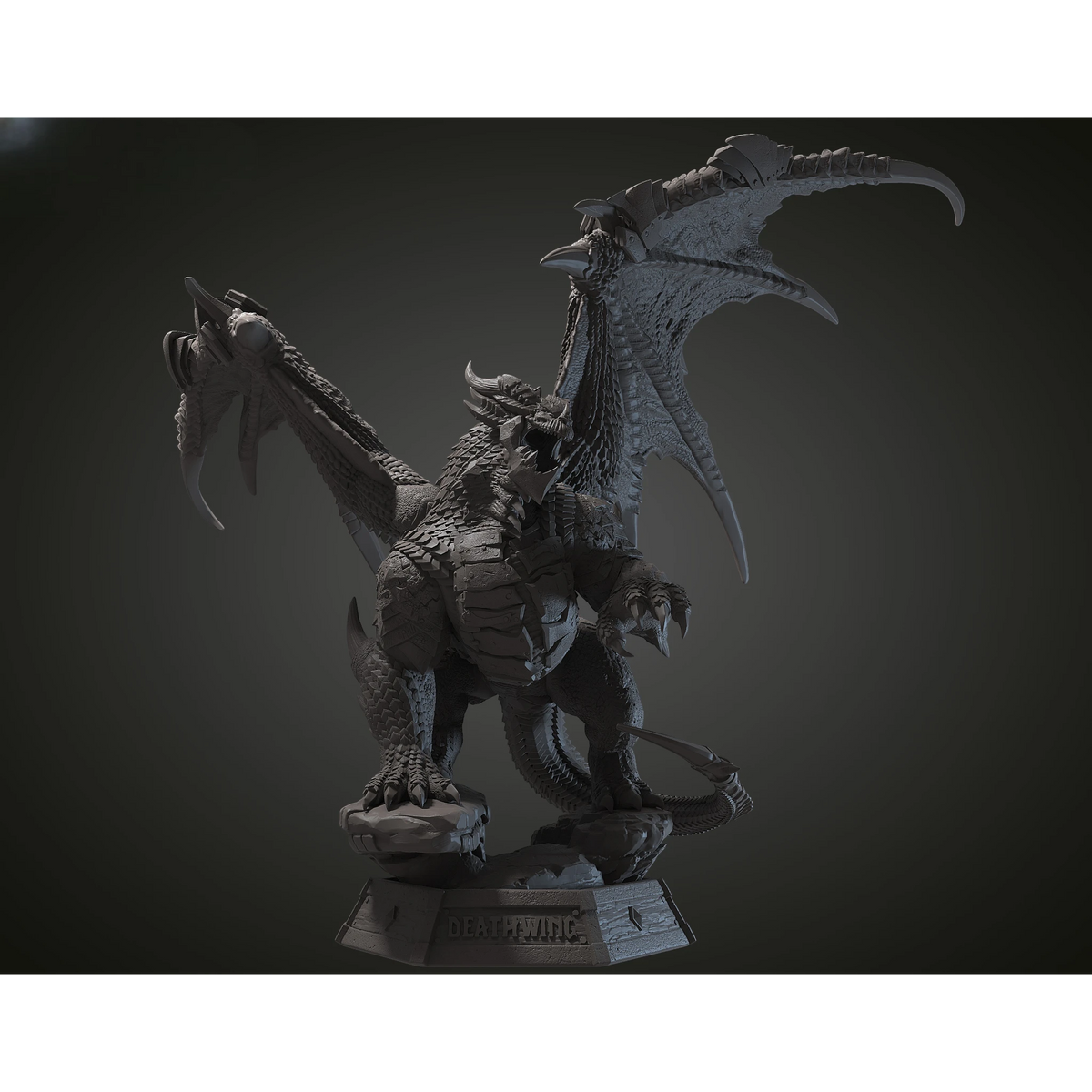 Magicland 3D'den Deathwing figürü, detaylı pullu gövdesi, pençeleri ve kanatları ile karanlık bir zeminde duruyor.
