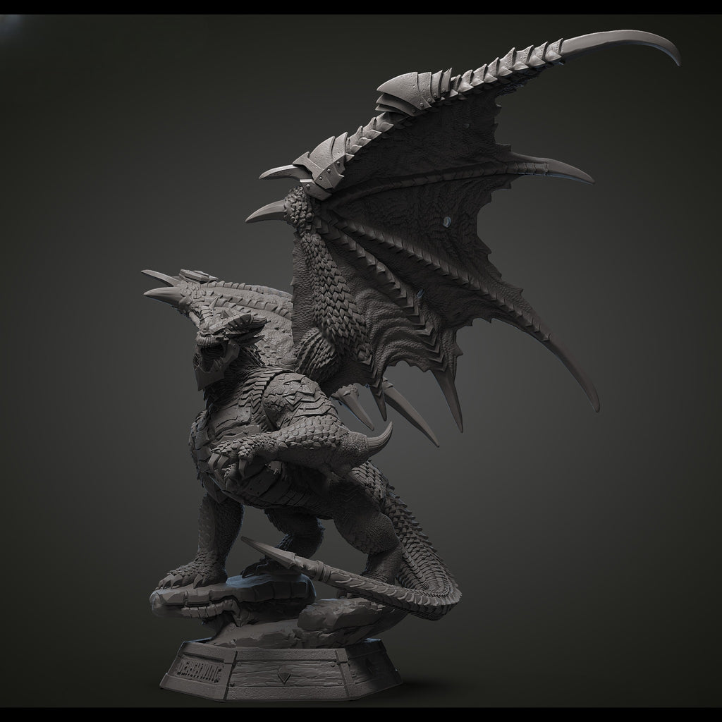 Magicland 3D'den Deathwing figürü, detaylı pullu gövdesi, zırhlı kanatları ve pençeleriyle bir kaya üzerinde duruyor.