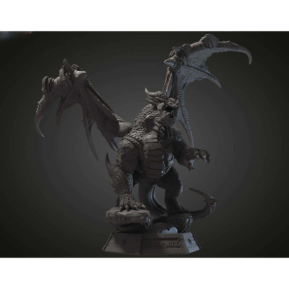 Magicland 3D'den Deathwing figürü, detaylı pullu gövdesi, pençeleri ve kanatları ile karanlık bir zeminde duruyor.