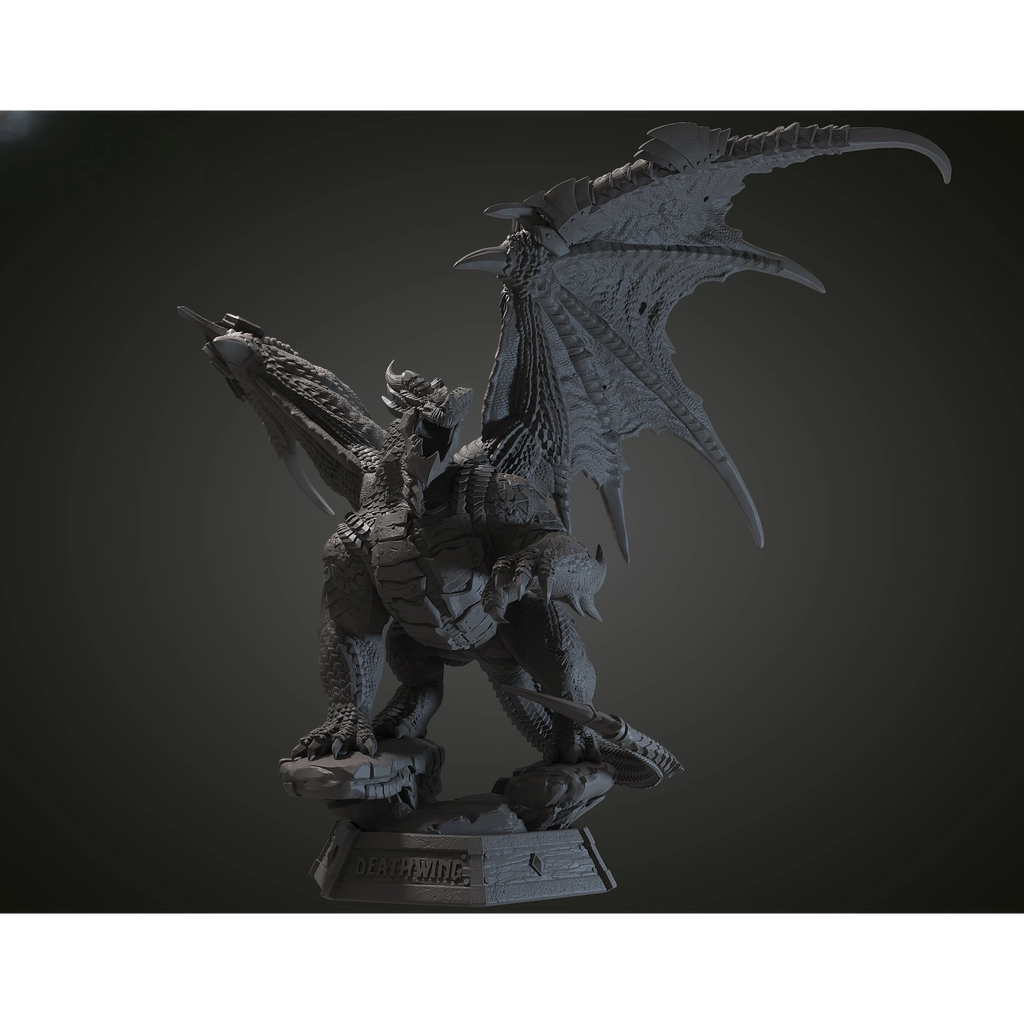 Magicland 3D'den Deathwing figürü, detaylı kanatları ve pençeleriyle kaya üzerinde duruyor.