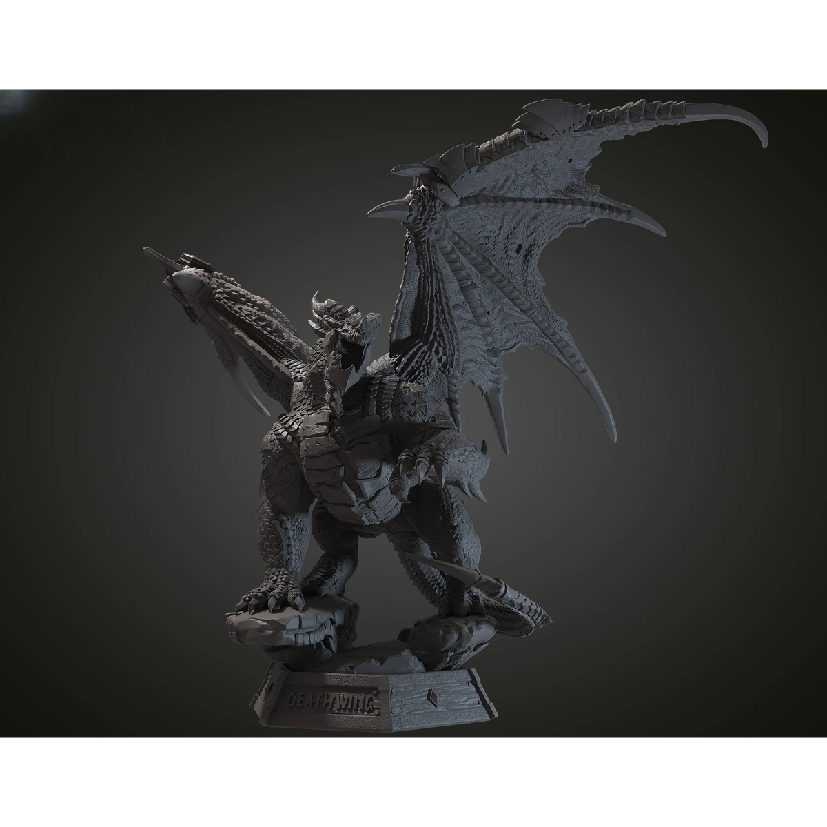 Magicland 3D'den Deathwing figürü, detaylı kanatları ve pençeleriyle kaya üzerinde duruyor.