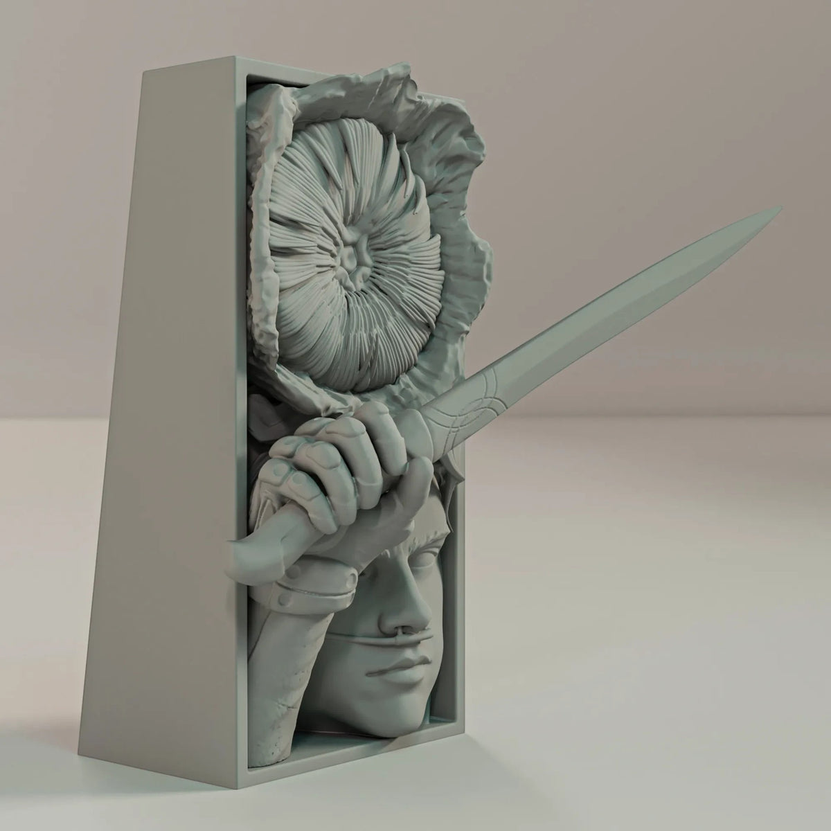 Magicland 3D Dune temalı, hançer tutan savaşçı ve kum solucanı detaylı gri PLA dekoratif kitap tutucu.