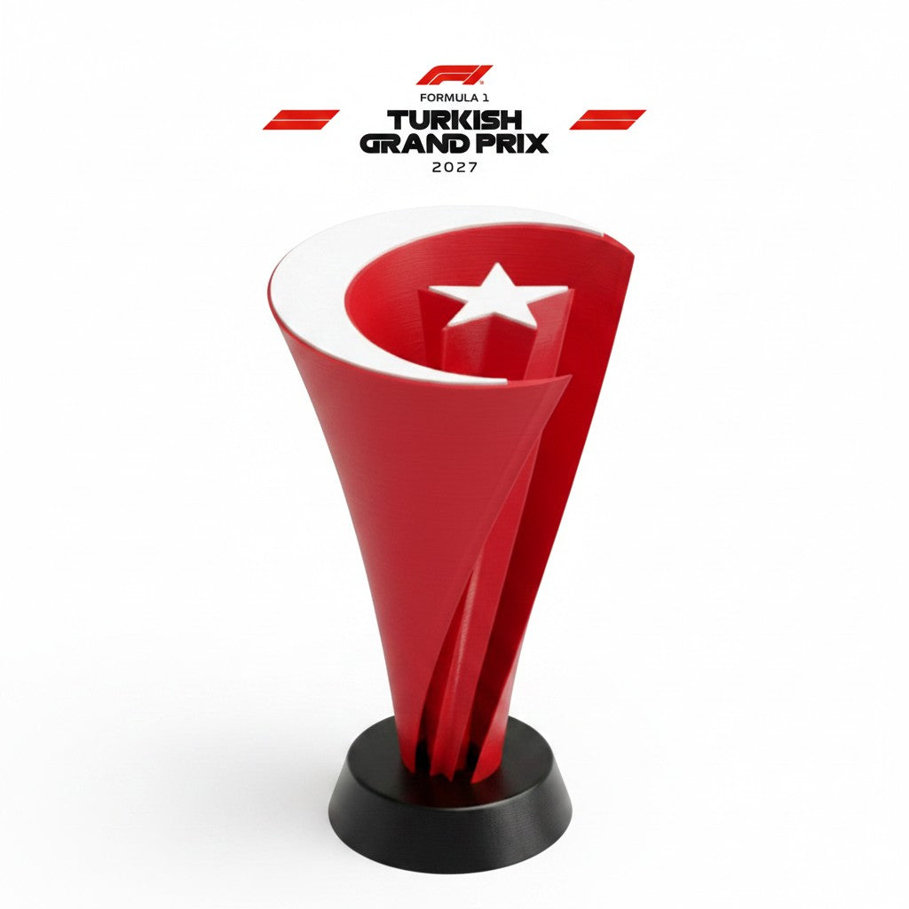 Magicland 3D F1 İstanbul Park Kupası, kırmızı ve beyaz hilal ile yıldız motifli, 2027 Türkiye Grand Prix ödülü.
