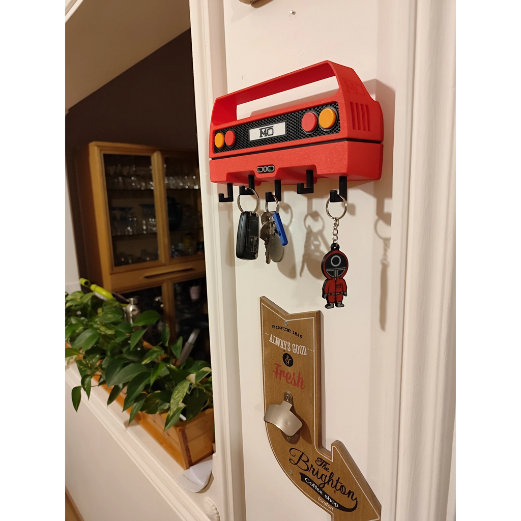 Magicland 3D red Ferrari F40 rear design key holder with 5 hooks. Features 'F40' text and round lights.