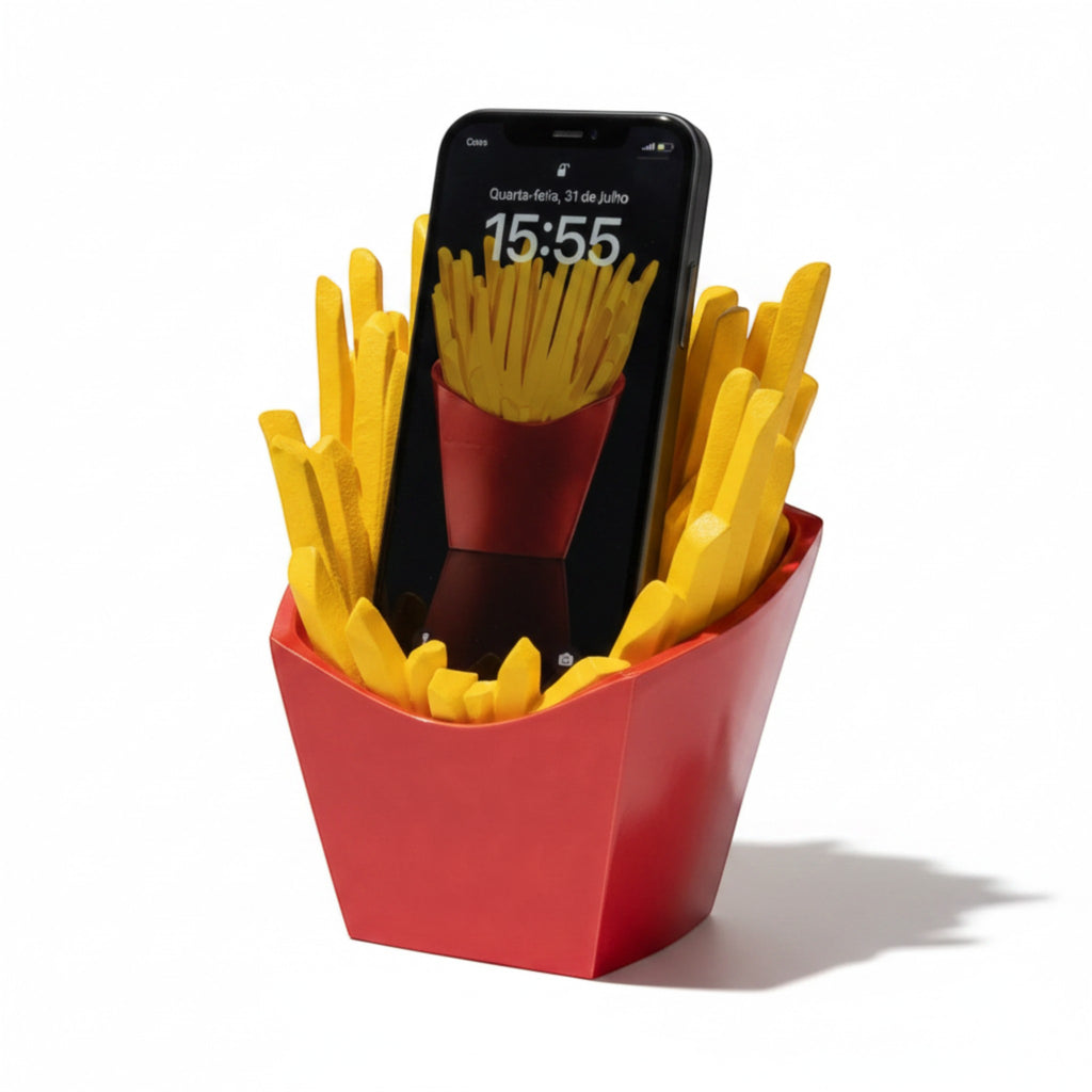 Magicland 3D novelty phone stand shaped like a red carton of french fries with yellow fries.