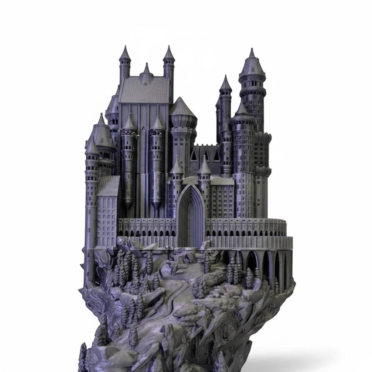 Magicland 3D Hogwarts dekoratif figür, detaylı gri reçine döküm, fantastik kale modeli.