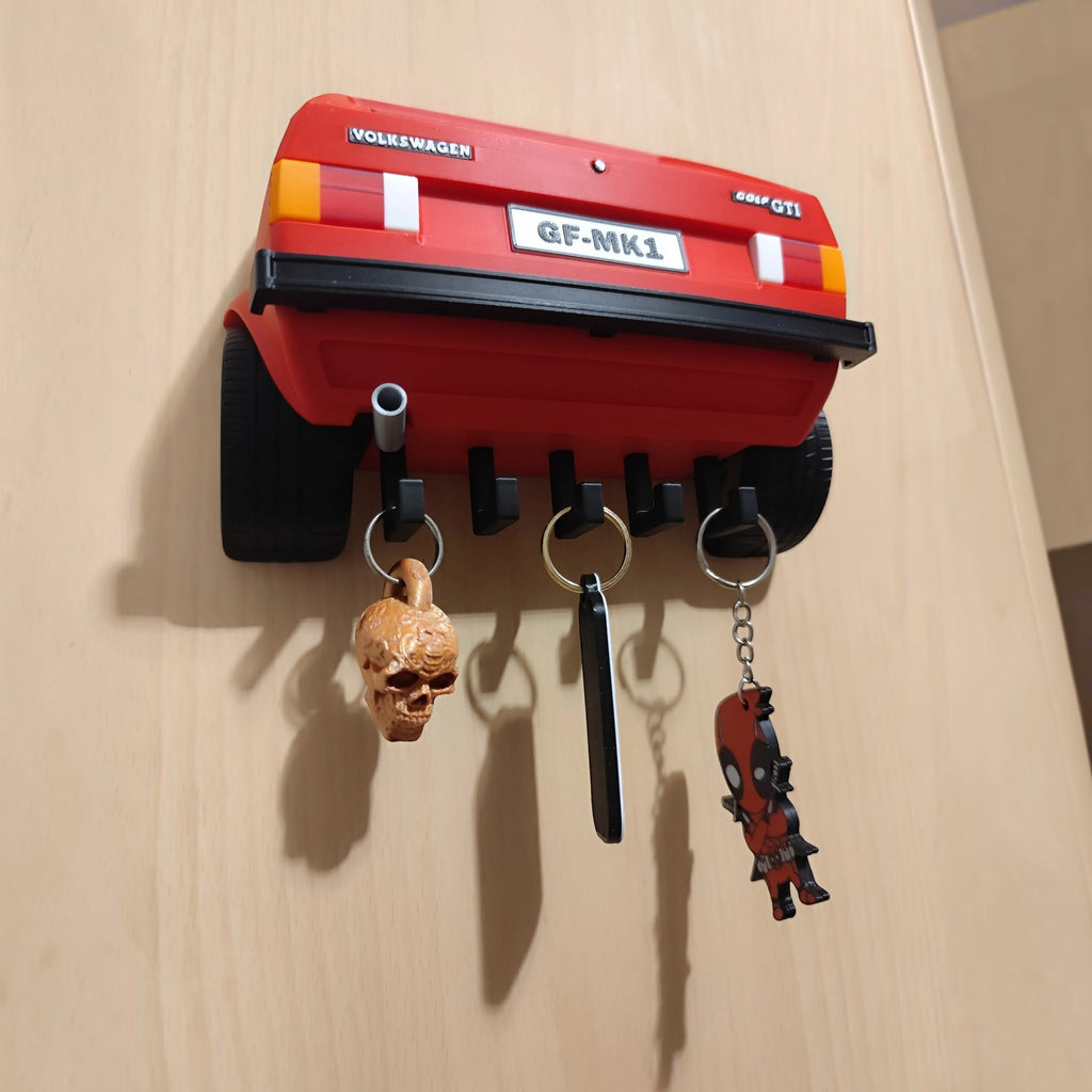 Magicland 3D kırmızı Volkswagen Golf MK1 GTI tasarımlı, 5 kancalı duvara monte edilebilir dekoratif anahtarlık askısı.