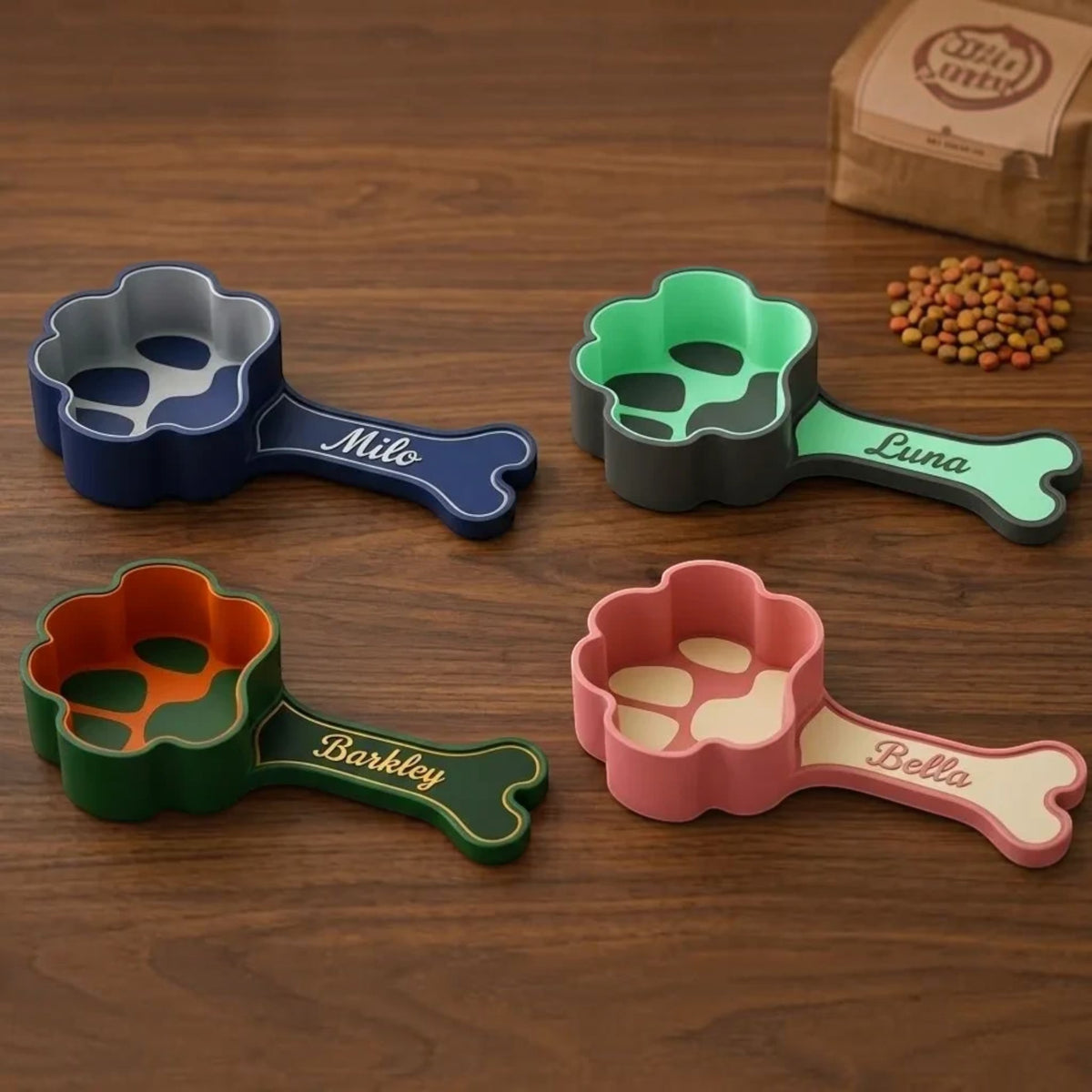 Magicland 3D kişiselleştirilmiş pati şeklinde renkli kedi ve köpek mama kürekleri