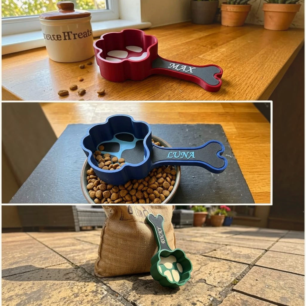 Magicland 3D kişiselleştirilmiş pati şeklinde kemik saplı kedi ve köpek mama küreği