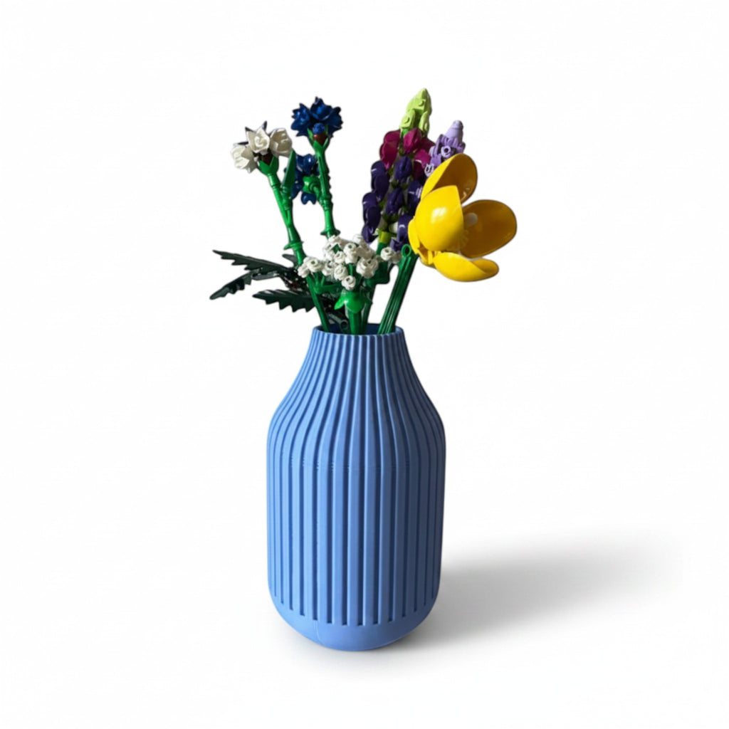 Magicland 3D mavi çizgili minimalist vazo, kuru çiçek ve yeşillik için ideal, 3D baskı PLA malzeme.