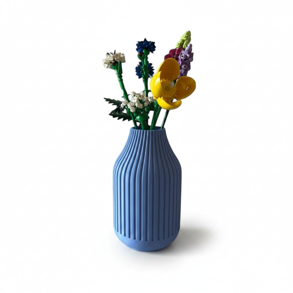 Magicland 3D minimalist mavi çizgili dekoratif vazo, kuru çiçek ve yeşillik için ideal, 3D baskı PLA malzeme.