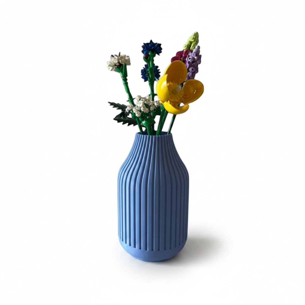 Magicland 3D minimalist mavi çizgili dekoratif vazo, kuru çiçek ve yeşillik için ideal, 3D baskı PLA malzeme.