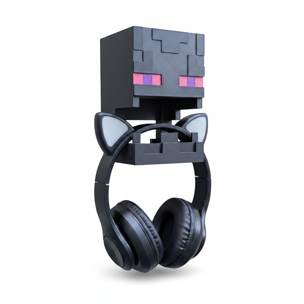 Magicland 3D Minecraft Enderman kulaklık standı, kulaklıkları tutar. Siyah 3D baskı.