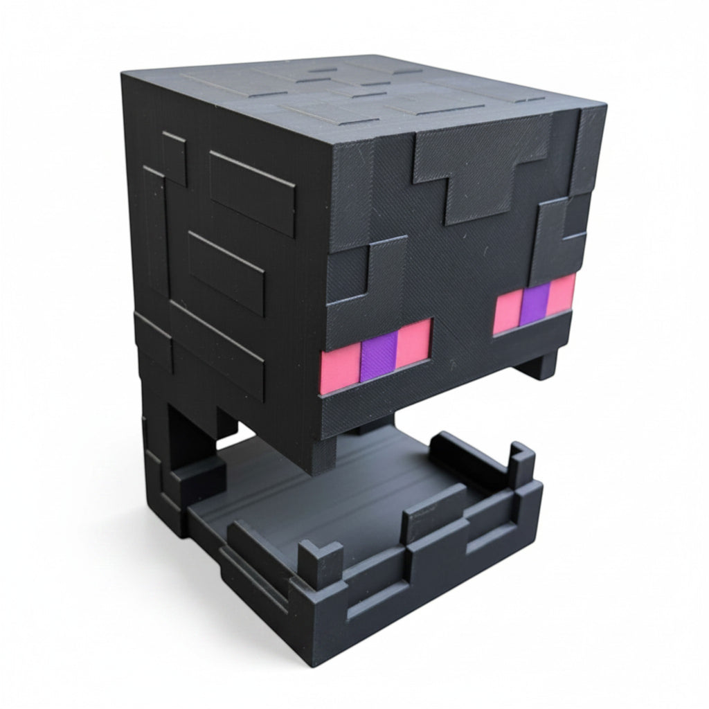 Magicland 3D Minecraft Enderman temalı siyah kulaklık standı, mor ve pembe detaylı.
