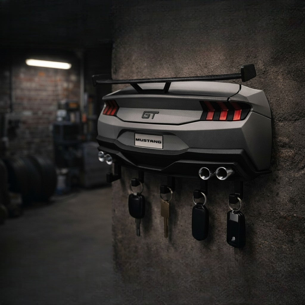 Magicland 3D Mustang GT anahtarlık askısı, gri, egzoz detaylı, duvar montajlı