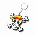 Magicland 3D One Piece Jolly Roger figürlü anahtarlık, beyaz, sarı ve kırmızı renklerde.