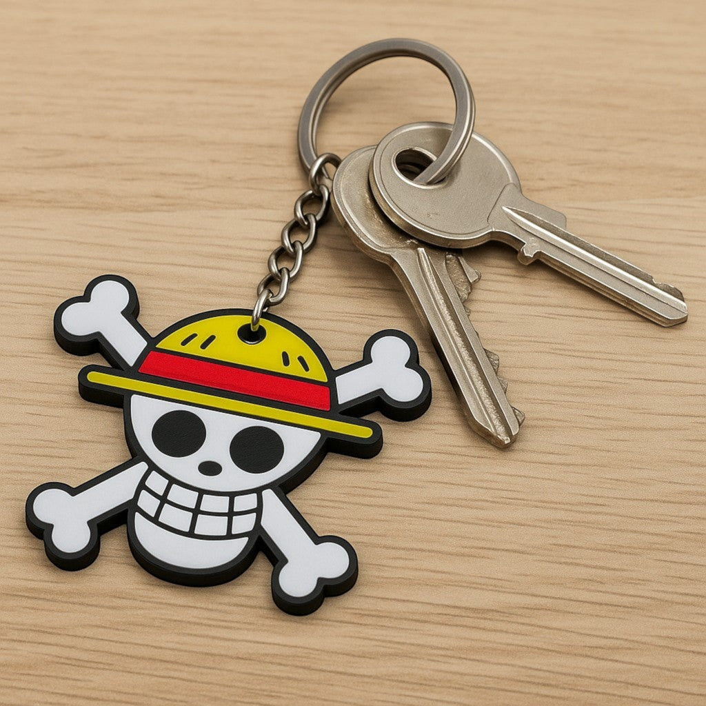 Magicland 3D One Piece Jolly Roger figürlü, sarı, kırmızı ve beyaz renkli anahtarlık