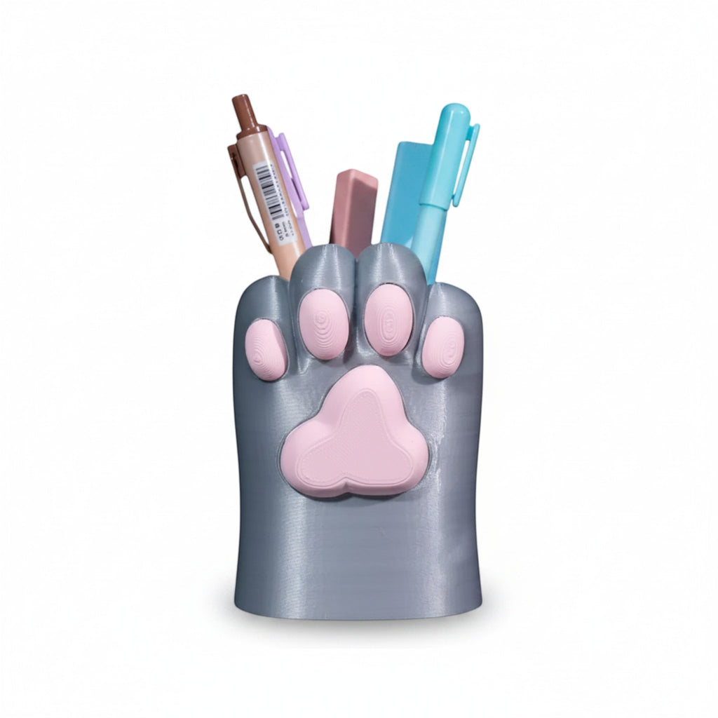 Magicland 3D sevimli gri ve pembe pati tasarımlı dekoratif kalemlik, masanızı düzenler.