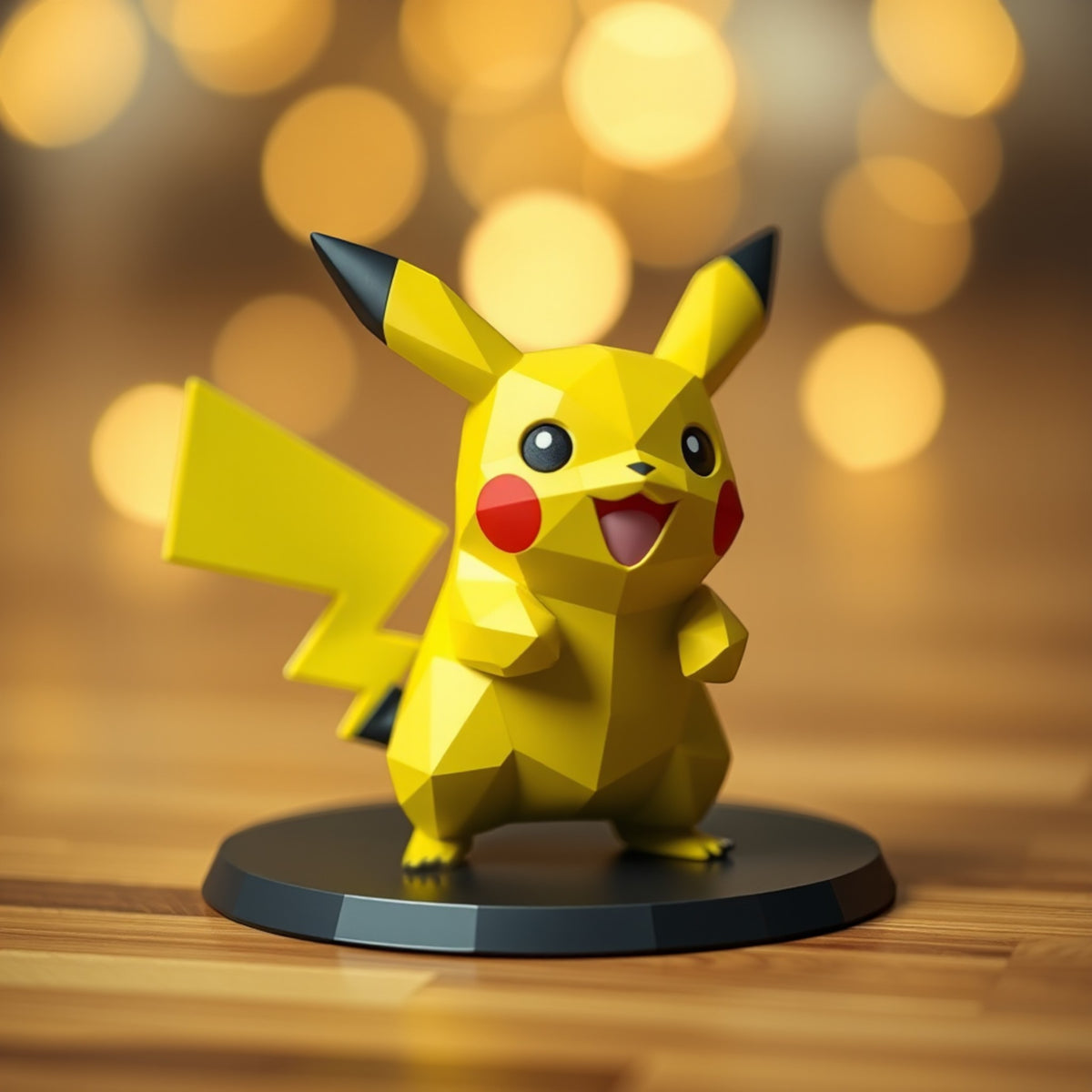 Magicland 3D Pikachu figürü, parlak sarı, geometrik tasarımlı, kırmızı yanaklı, koleksiyonluk figür.