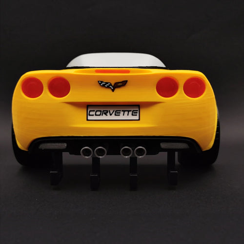 Magicland 3D sarı renkli Corvette C6 arkadan görünüşlü, 5 kancalı duvara monte edilebilir 3D baskı anahtarlık askısı