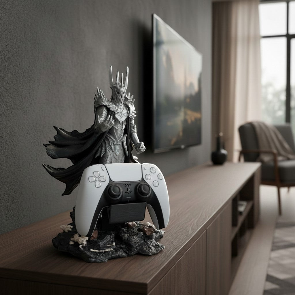 Magicland 3D'den Sauron figürlü, gri renkli, detaylı oyun kumandası tutacağı. Oyun odası dekorasyonu için ideal.