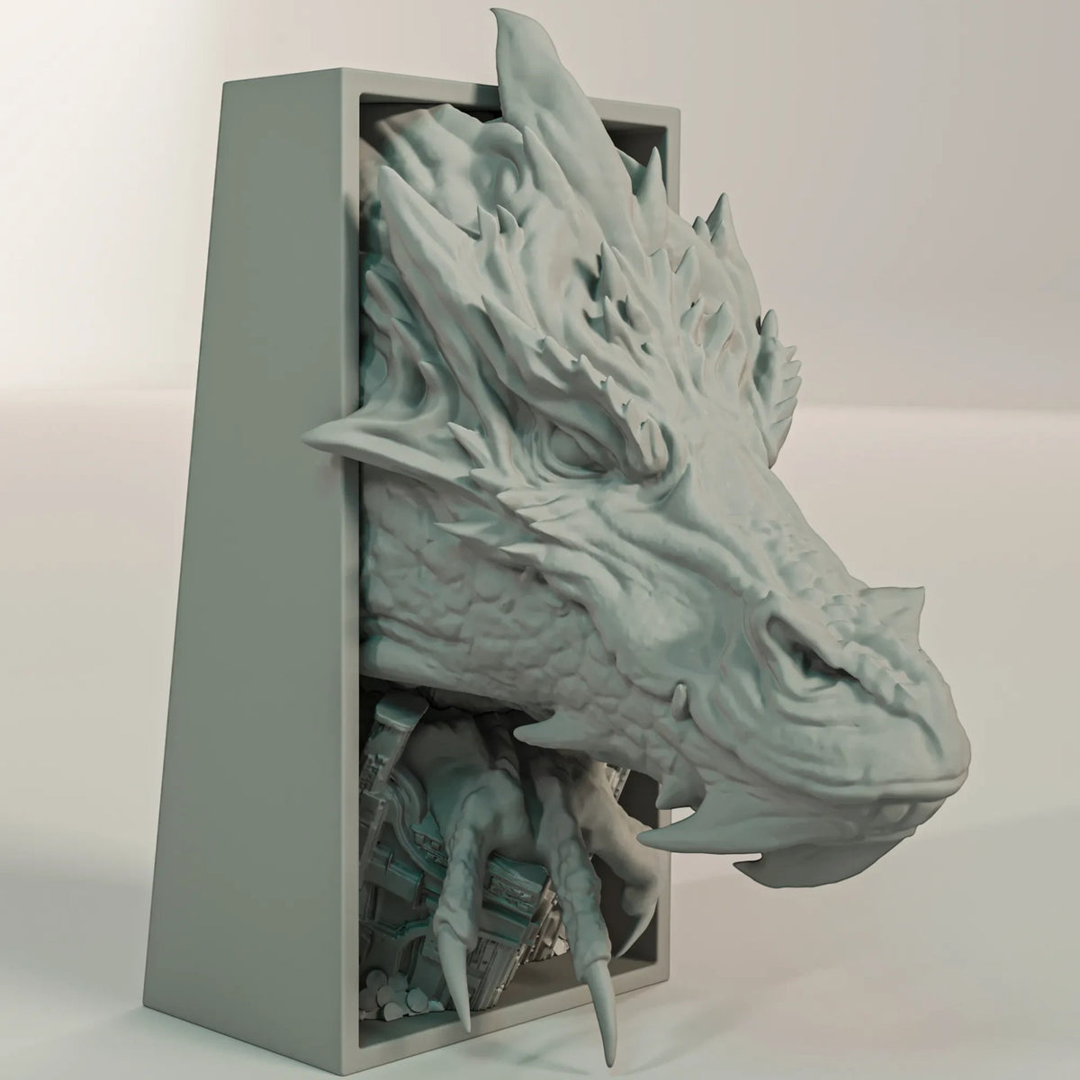 Magicland 3D Smaug ejderha figürlü dekoratif kitap tutucu, detaylı pul ve boynuz tasarımlı gri PLA malzeme