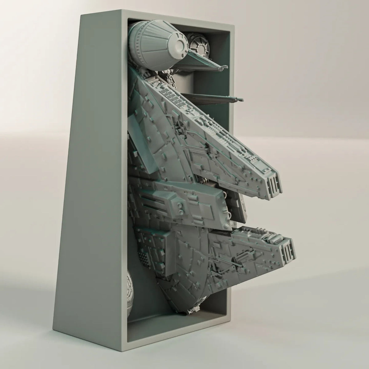 Magicland 3D Star Wars temalı, uzay gemisi ve istasyon detaylı gri PLA 3D baskı dekoratif kitap tutucu