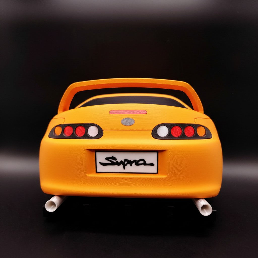 Magicland 3D tasarımı sarı renkli Supra MK4 arka görünüm detaylı duvara monte edilebilir 3D baskı anahtarlık askısı