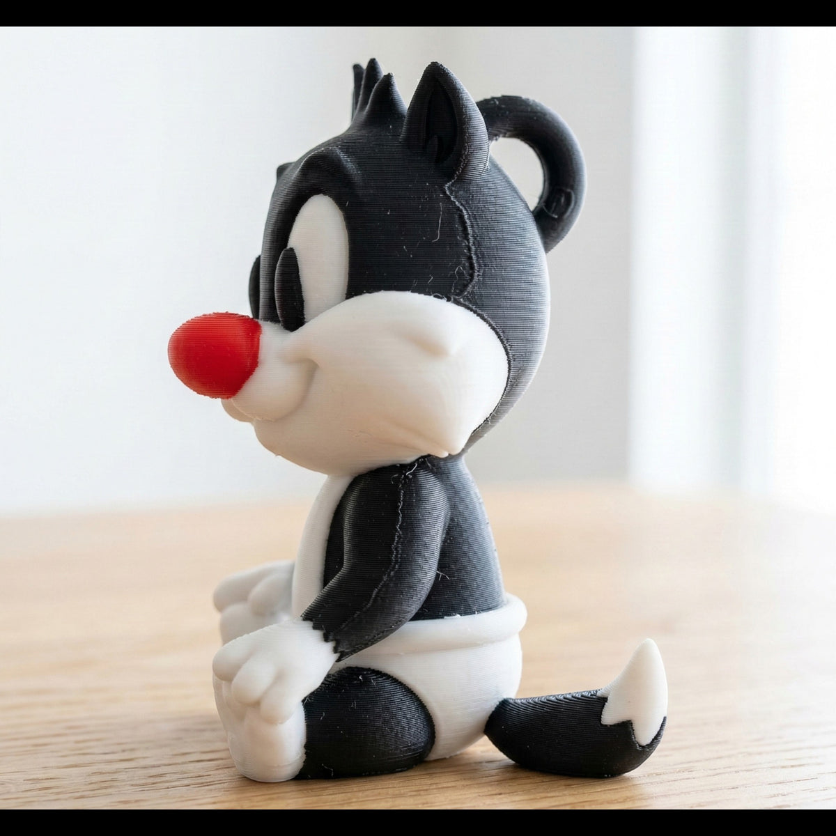 Magicland 3D Sylvester kedi figürlü anahtarlık, siyah, beyaz ve kırmızı renklerde, 3D baskı detaylı.