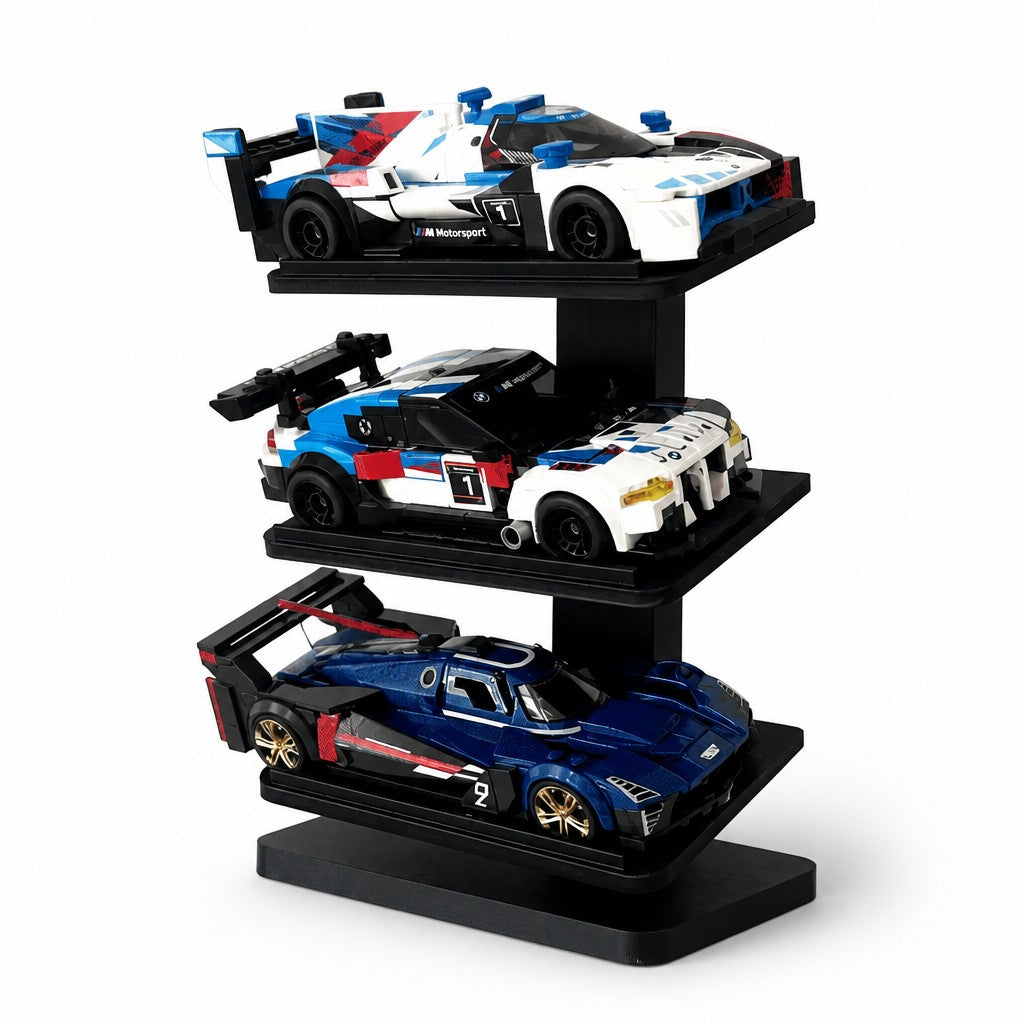 Magicland 3D siyah üç katlı dikey Lego Speed Champions araç sergileme standı