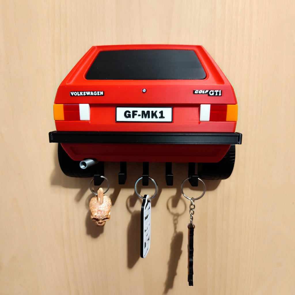 Magicland 3D kırmızı Volkswagen Golf MK1 GTI tasarımlı, 5 kancalı duvara monte edilebilir dekoratif anahtarlık askısı