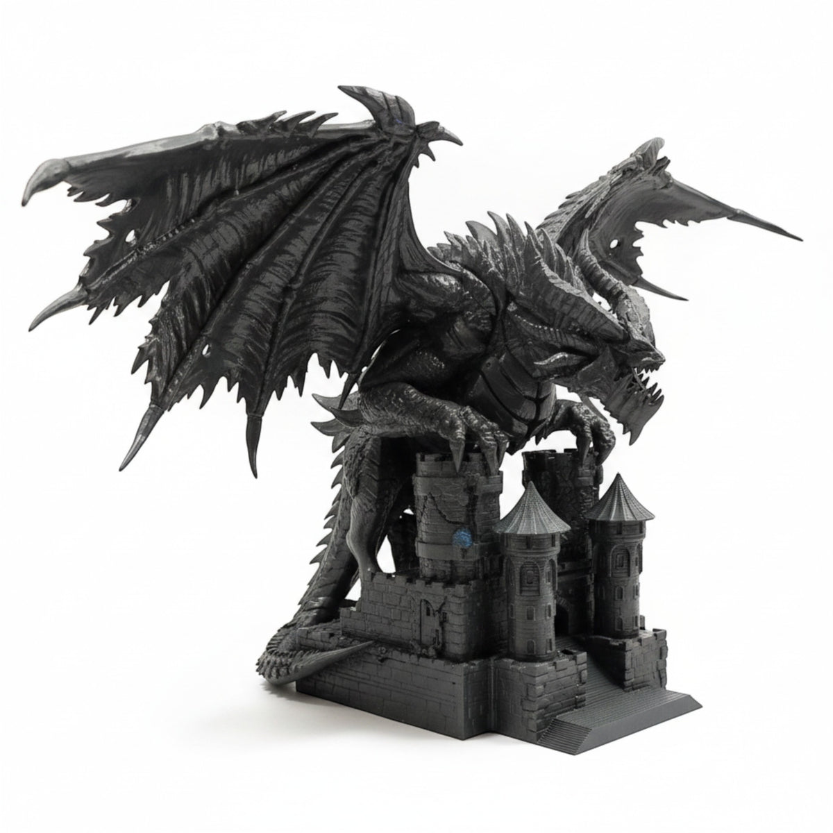 Magicland 3D WOW Deathwing figürü, siyah renkli, detaylı ejderha ve kale tasarımı.