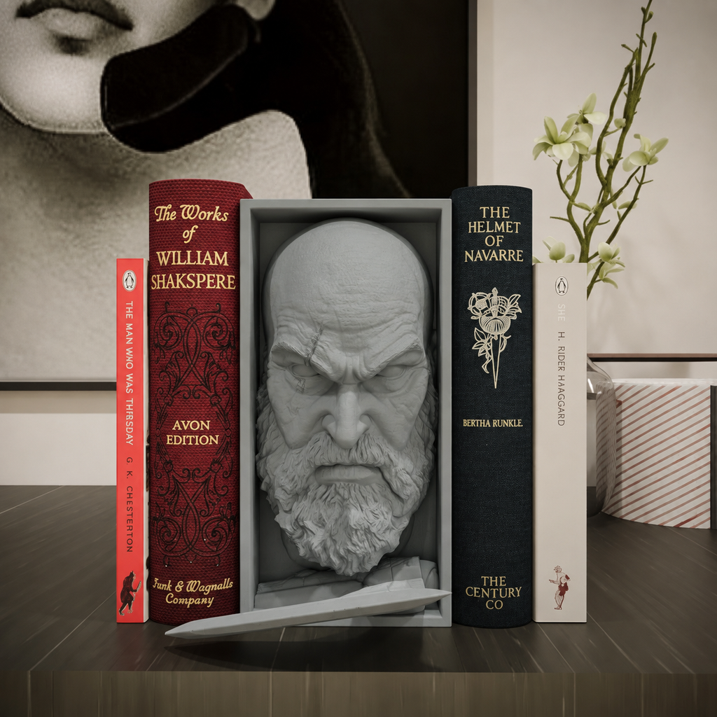 Kratos kitap tutucunun kitaplıkta görünümü