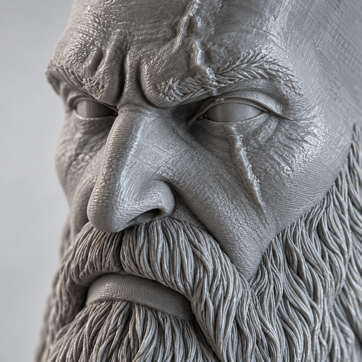 Kratos kulaklık standının yüz ve sakal detayları