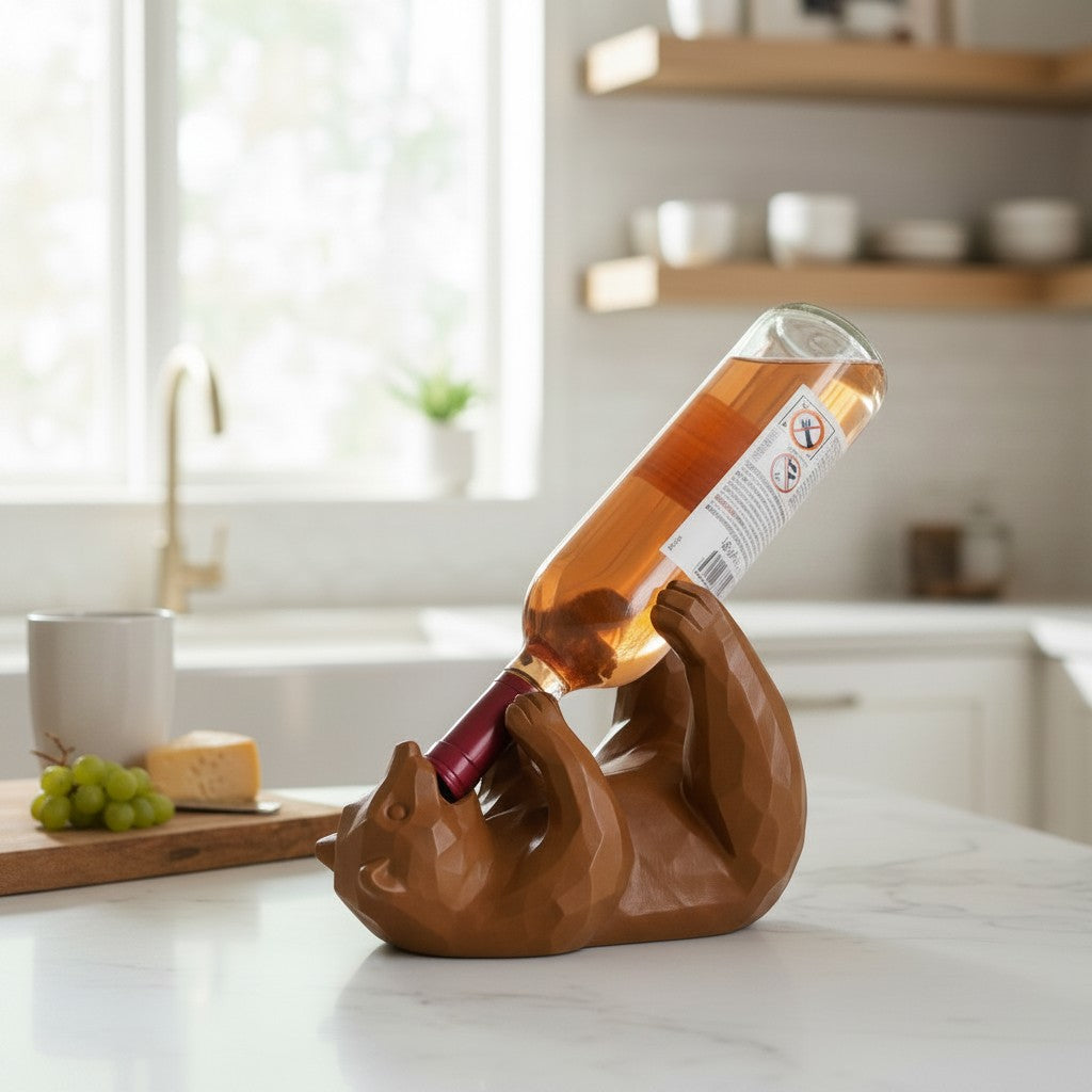 Magicland 3D brown bear wine holder, a fun and unique kitchen accessory for wine bottles.