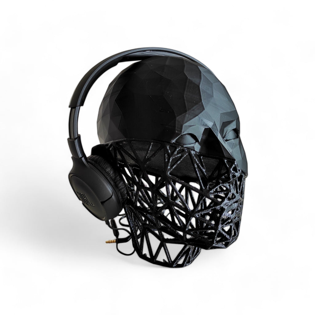 Magicland 3D black geometric skull headphone stand with Voronoi pattern