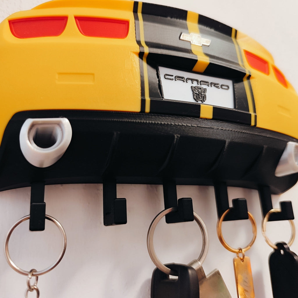 Magicland 3D yellow and black Chevrolet Camaro rear end key holder with 5 hooks.