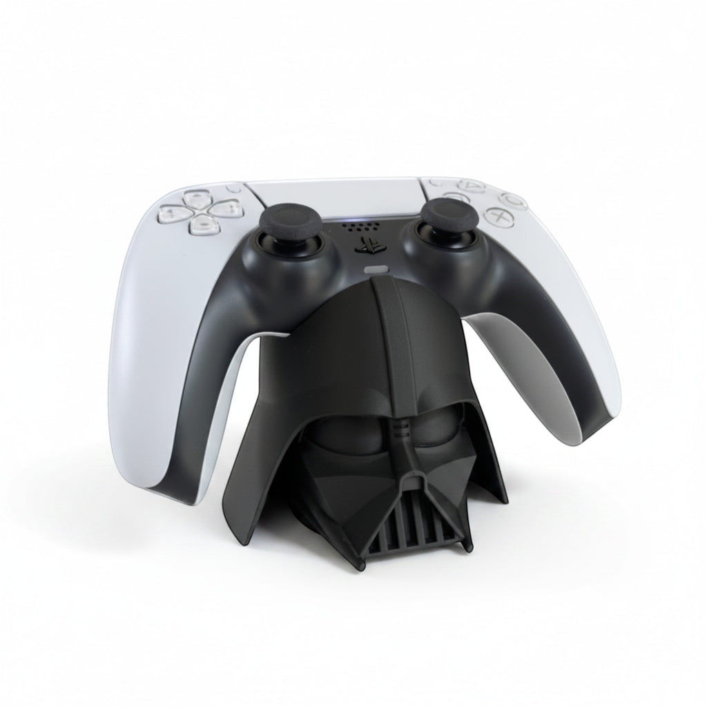 Magicland 3D Darth Vader helmet controller stand for PS5 controllers, black plastic.