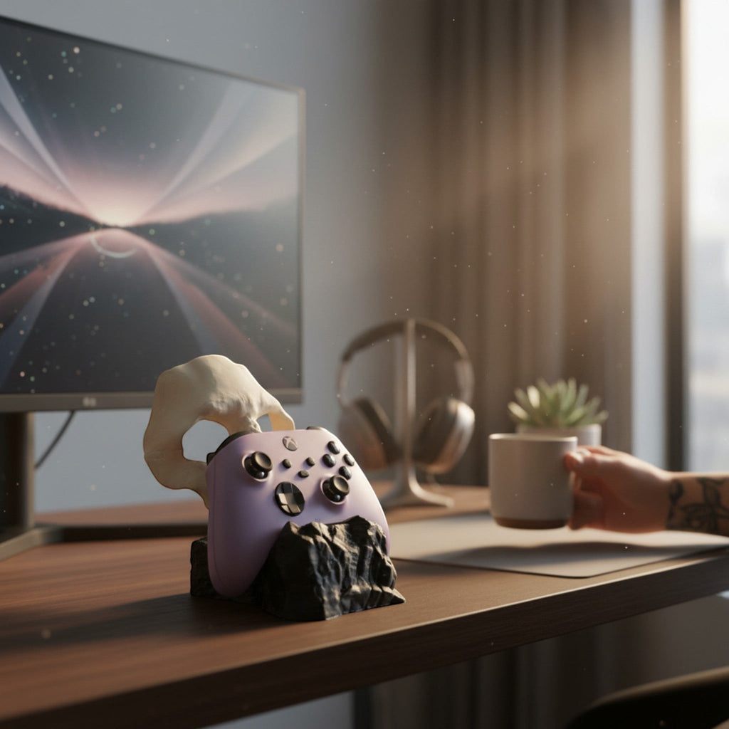 Magicland 3D Call of Duty Ghost controller stand with a skeletal hand holding a purple Xbox controller.