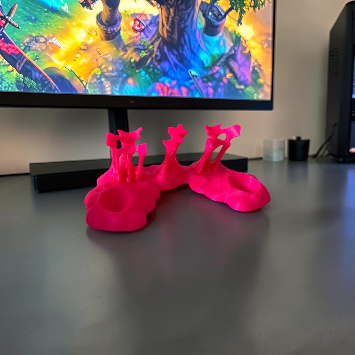 Magicland 3D hot pink abstract decorative holder with sticky effect, unique design for desk organization.