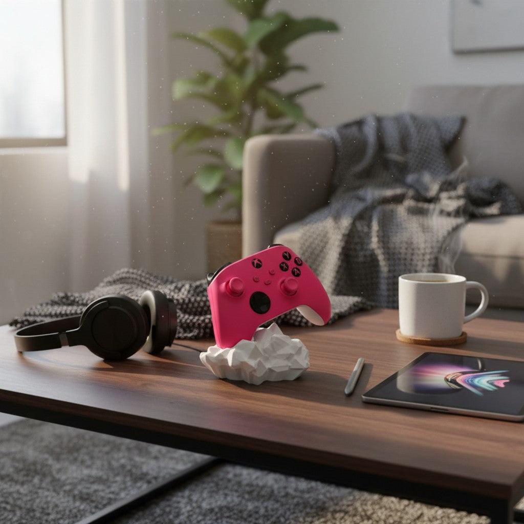 Magicland 3D pink Xbox controller stand with a white crystal-like base.