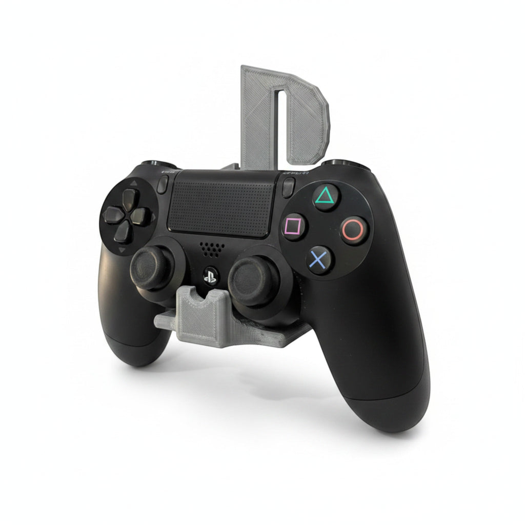 Magicland 3D grey wall mount holder for Playstation PS4 controller, keeps controller secure and accessible.