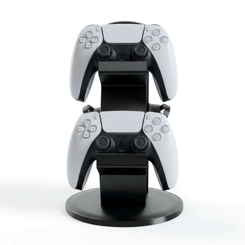 Magicland 3D black dual PS5 controller and headset stand, designed for PlayStation 5 controllers.