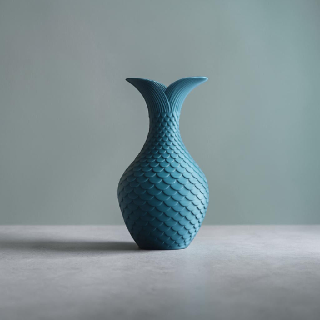 Magicland 3D teal blue decorative vase with a mermaid tail design and scale texture.